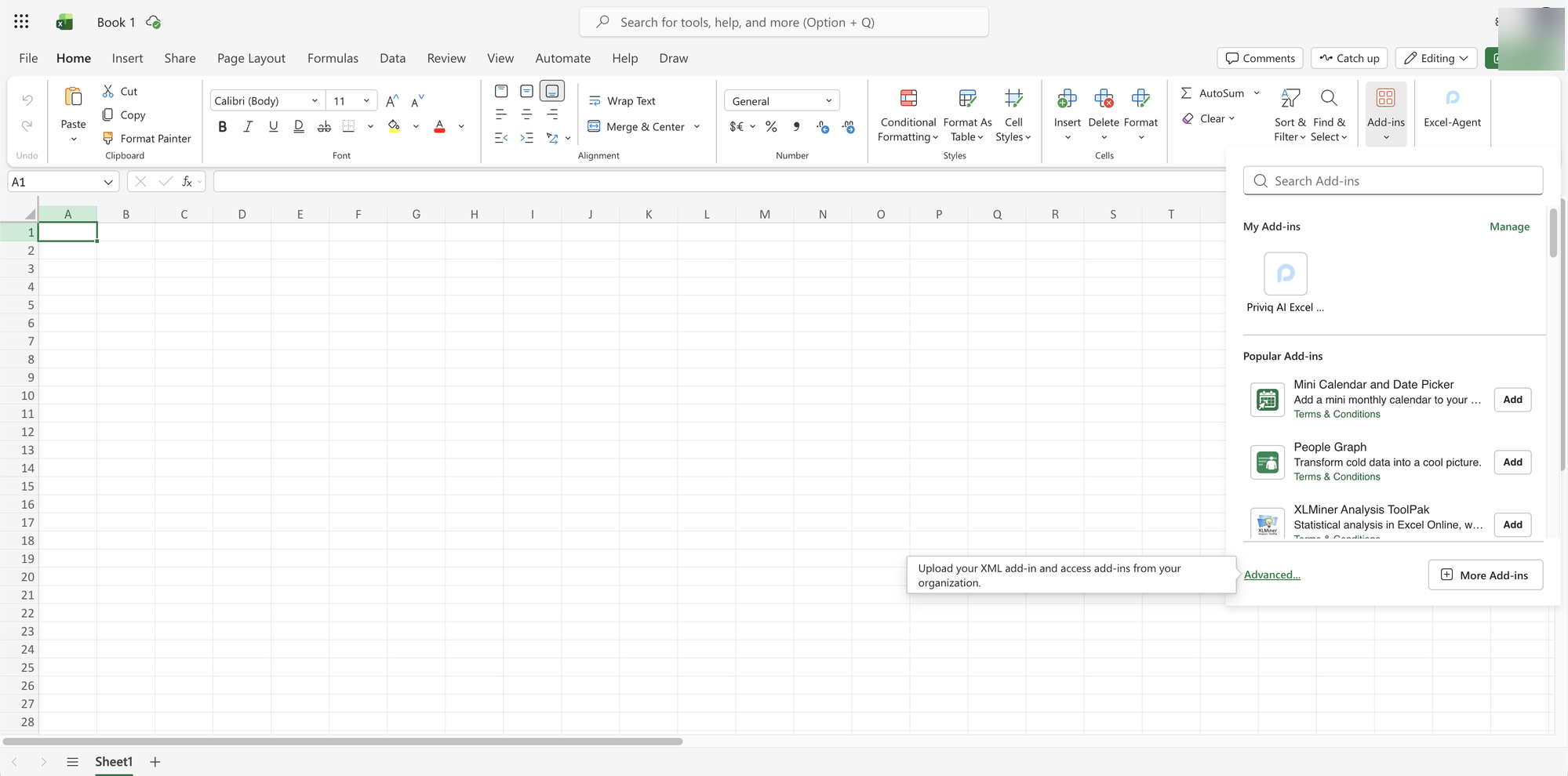 Excel Online mit Add-ins Button im Ribbon