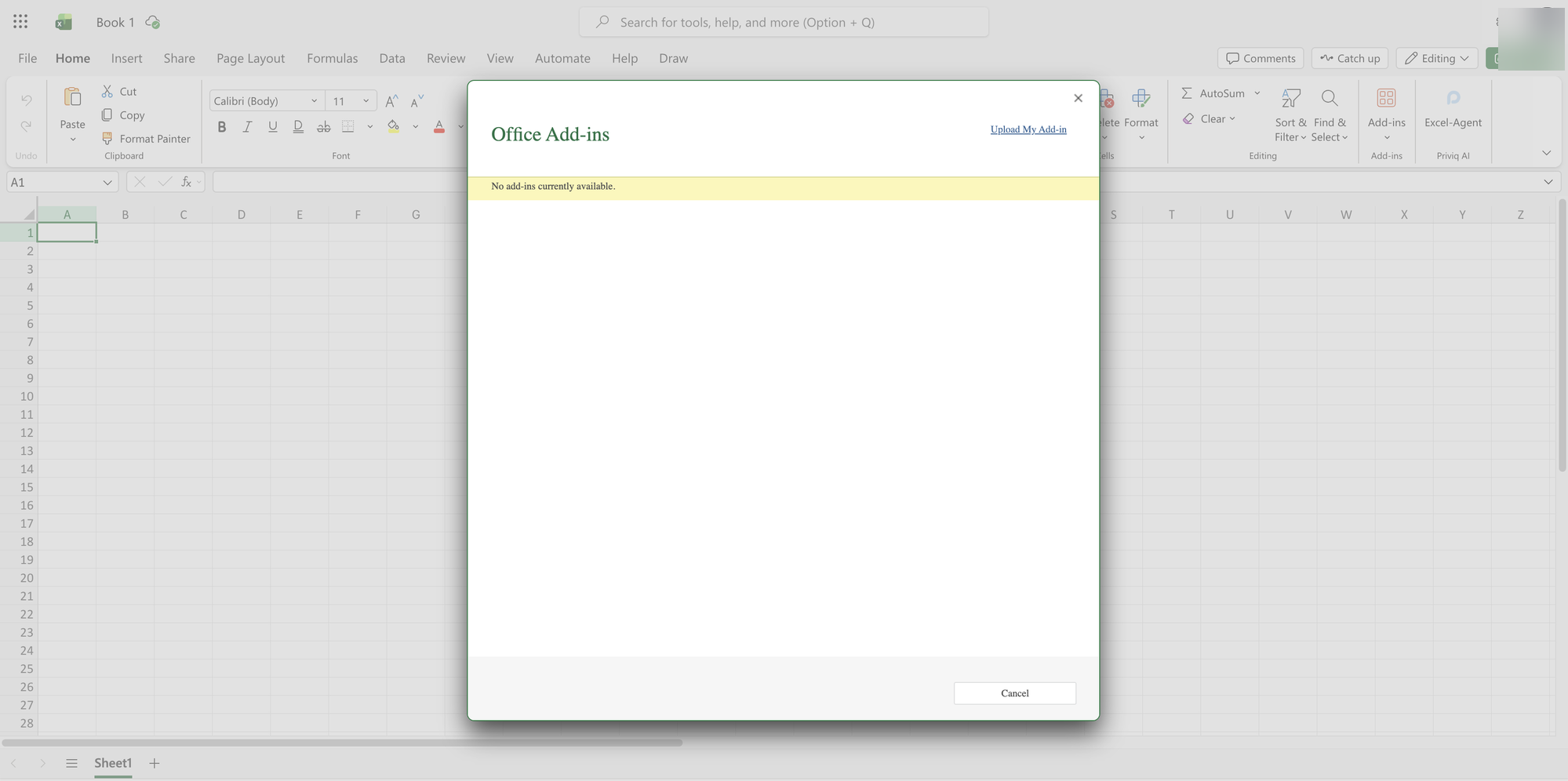 Office Add-ins Dialog mit Upload My Add-in Link